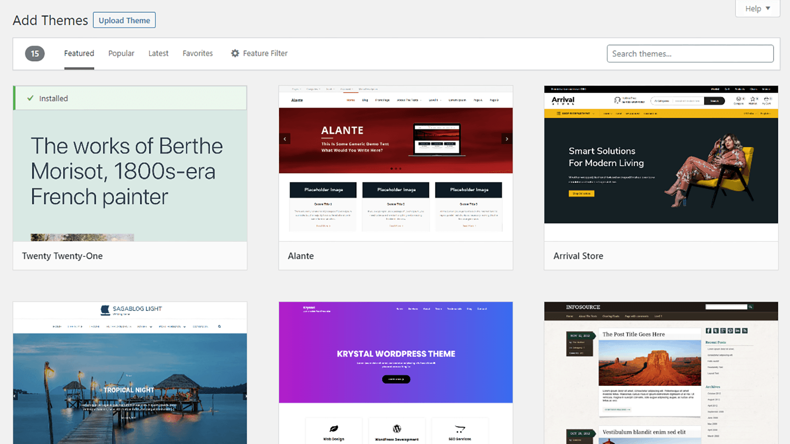 Add Themes ‹ Sitebudding WordPress