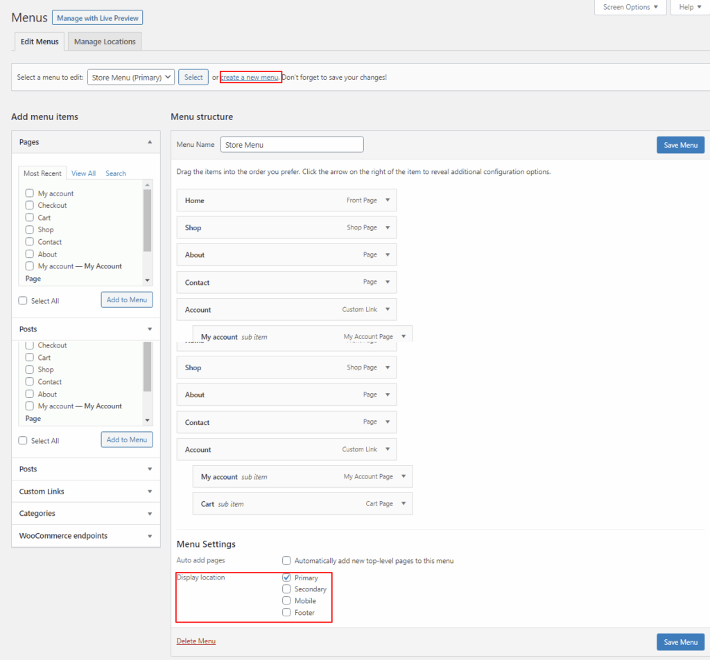 Menus WordPress