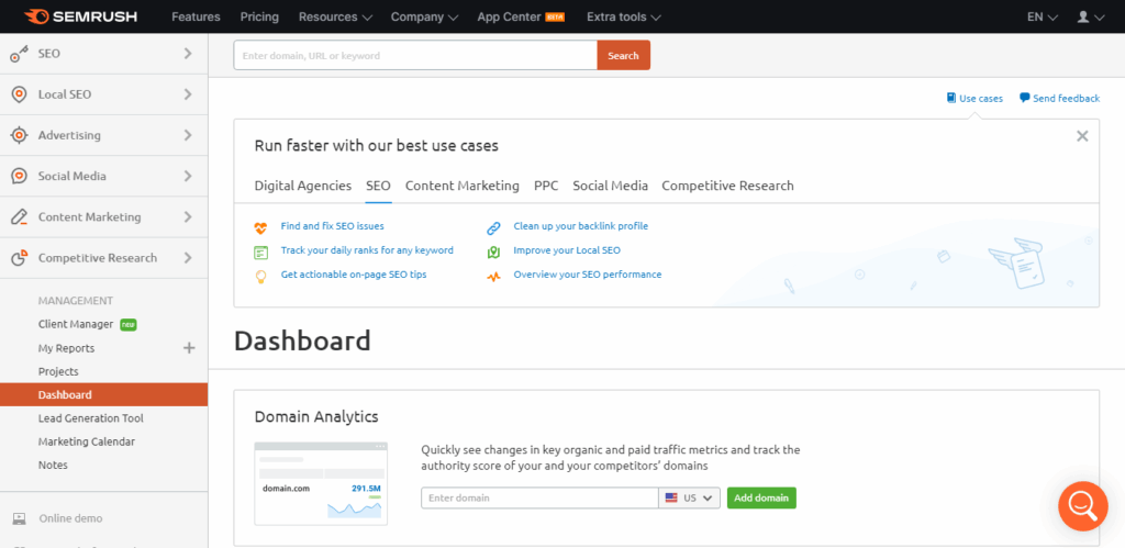 Dashboard Semrush