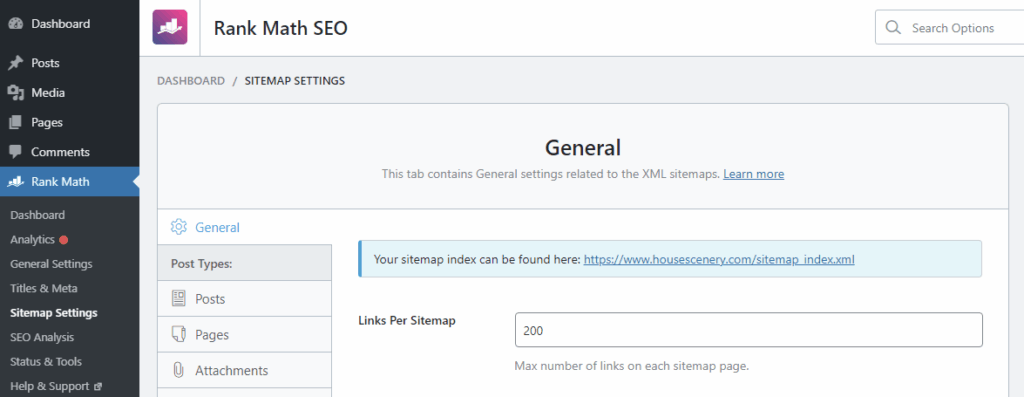 Sitemap Settings WordPress