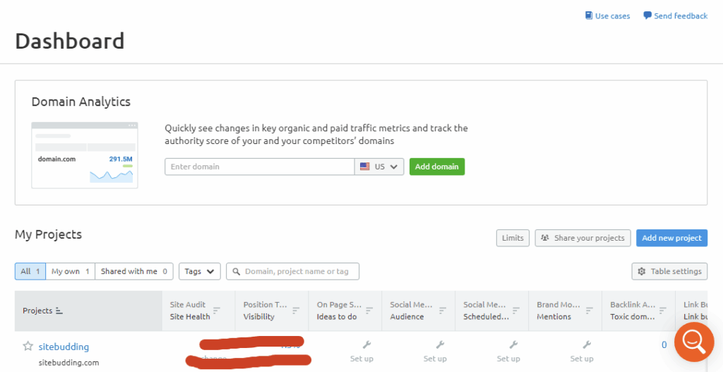 projectDashboard Semrush