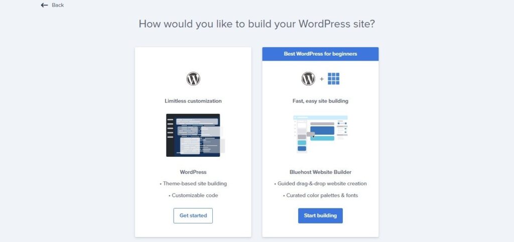 Bluehost create new website 2