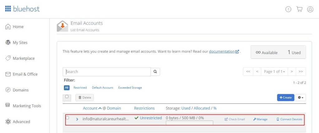 cPanel new Email Account