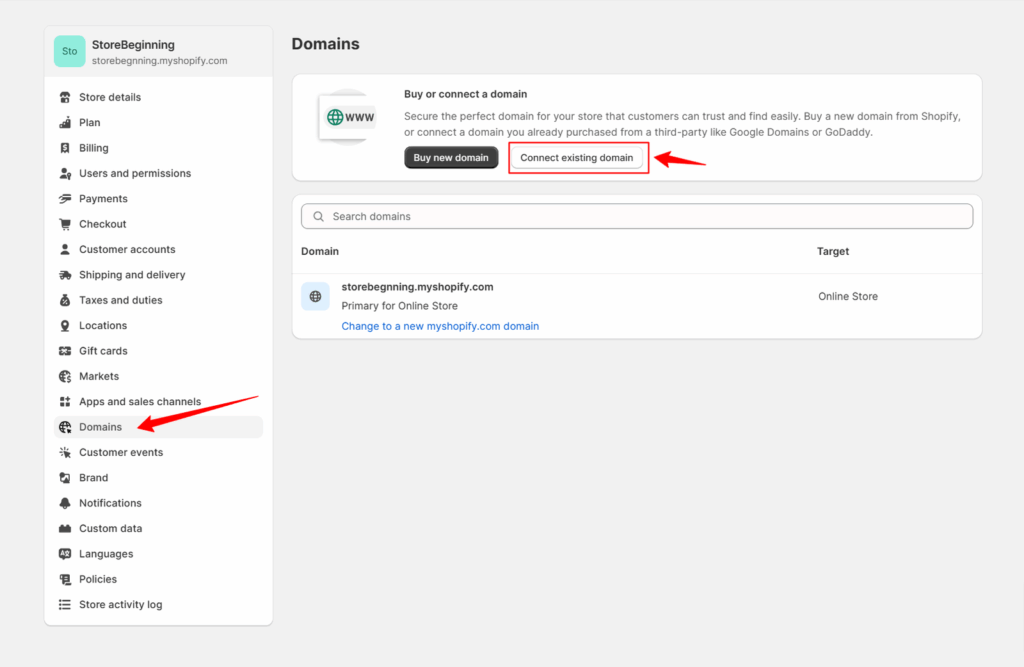 how to connect domain to shopify