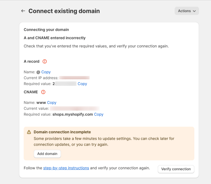 how to connect domain to shopify