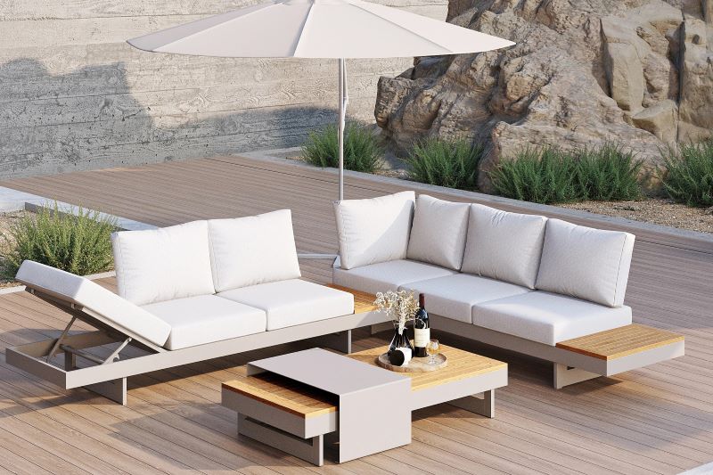Patio Sofa Sets, Homary 4-Pieces Teak Outdoor Sofa Set